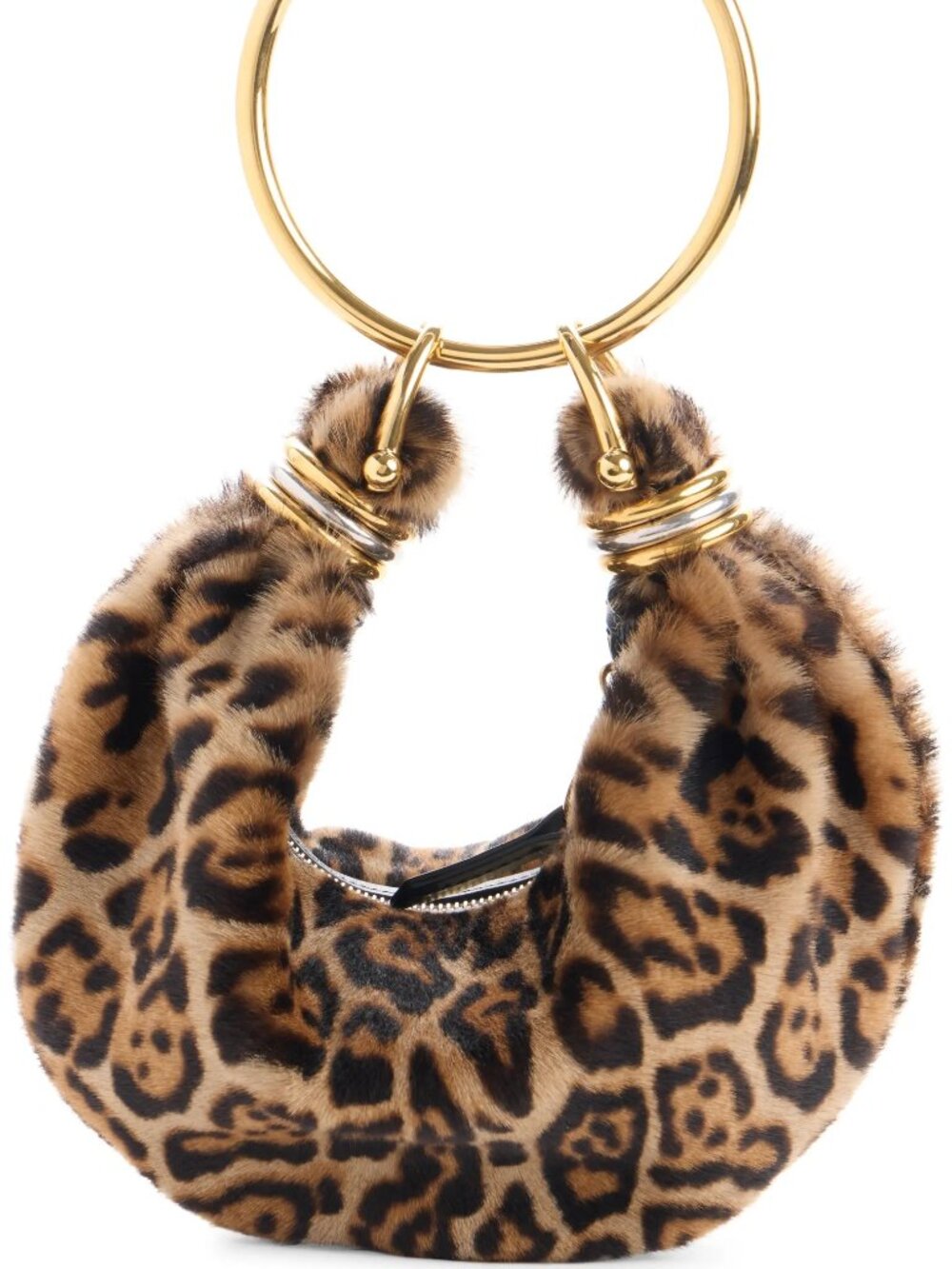 Chloe Bracelet Leopard Shearling Fur Leather Hobo Shoulder Bag